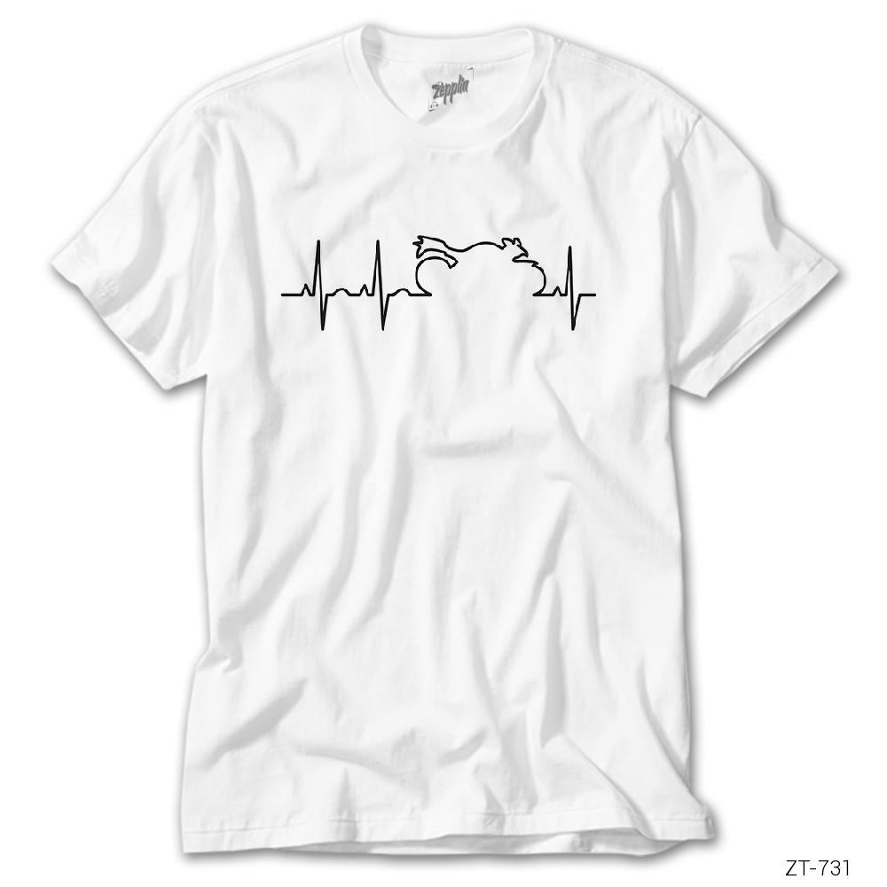 CrowsGate Motorcycle Heartbeat Line Beyaz Tişört