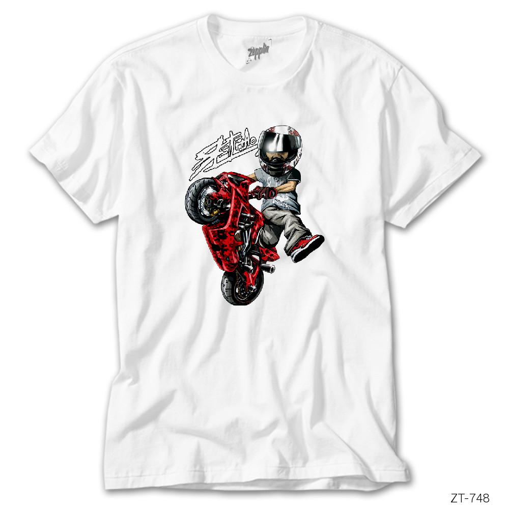 CrowsGate Motorcycle Cartoon Beyaz Tişört