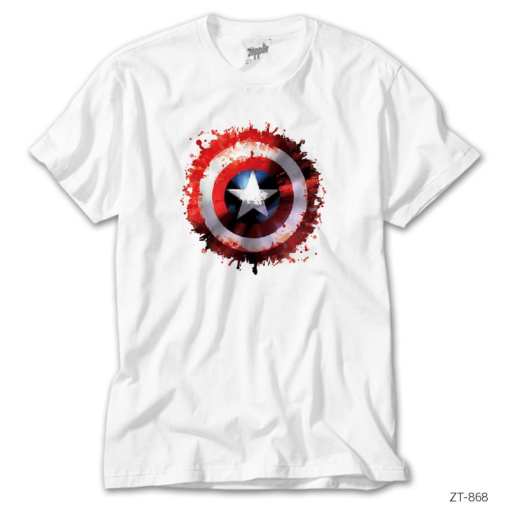 Crows Gate Captain America Sheild Splash Beyaz Tişört