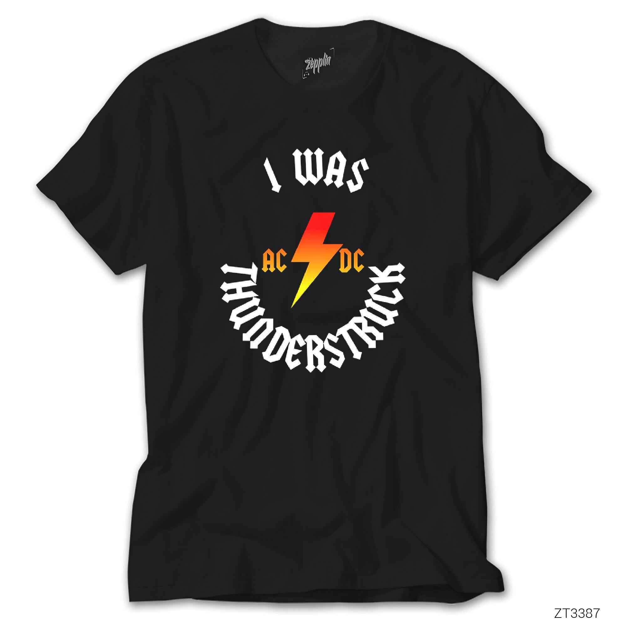 AC DC I Was Thunderstuck Siyah Tişört