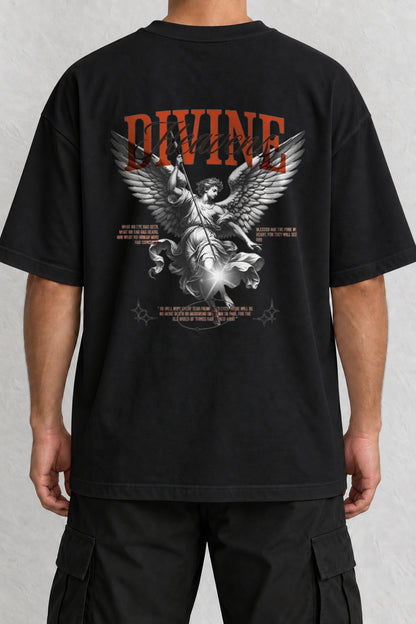 CrowsGate Divine Kanatlar Sırt Baskılı Oversize Siyah Tişört — ürün görseli 1