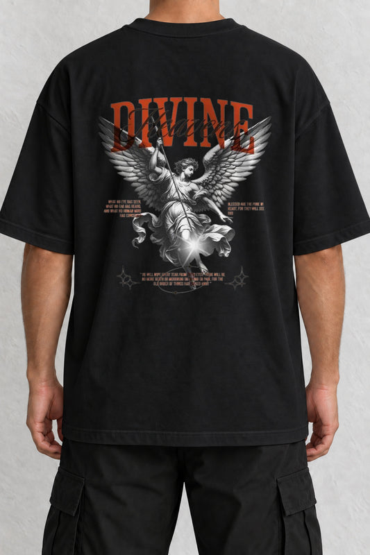 CrowsGate Divine Kanatlar Sırt Baskılı Oversize Siyah Tişört — ürün görseli 1