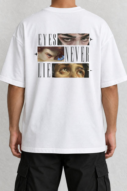 CrowsGate Eyes Never Lie Sırt Baskılı Oversize Beyaz Tişört — ürün görseli 1