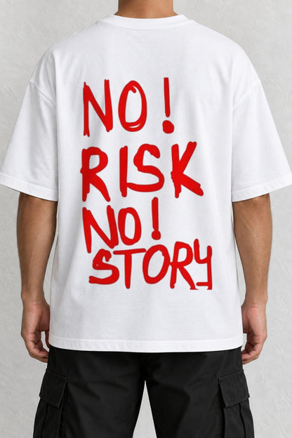 CrowsGate No Risk No Story Sırt Baskılı Oversize Beyaz Tişört — ürün görseli 1