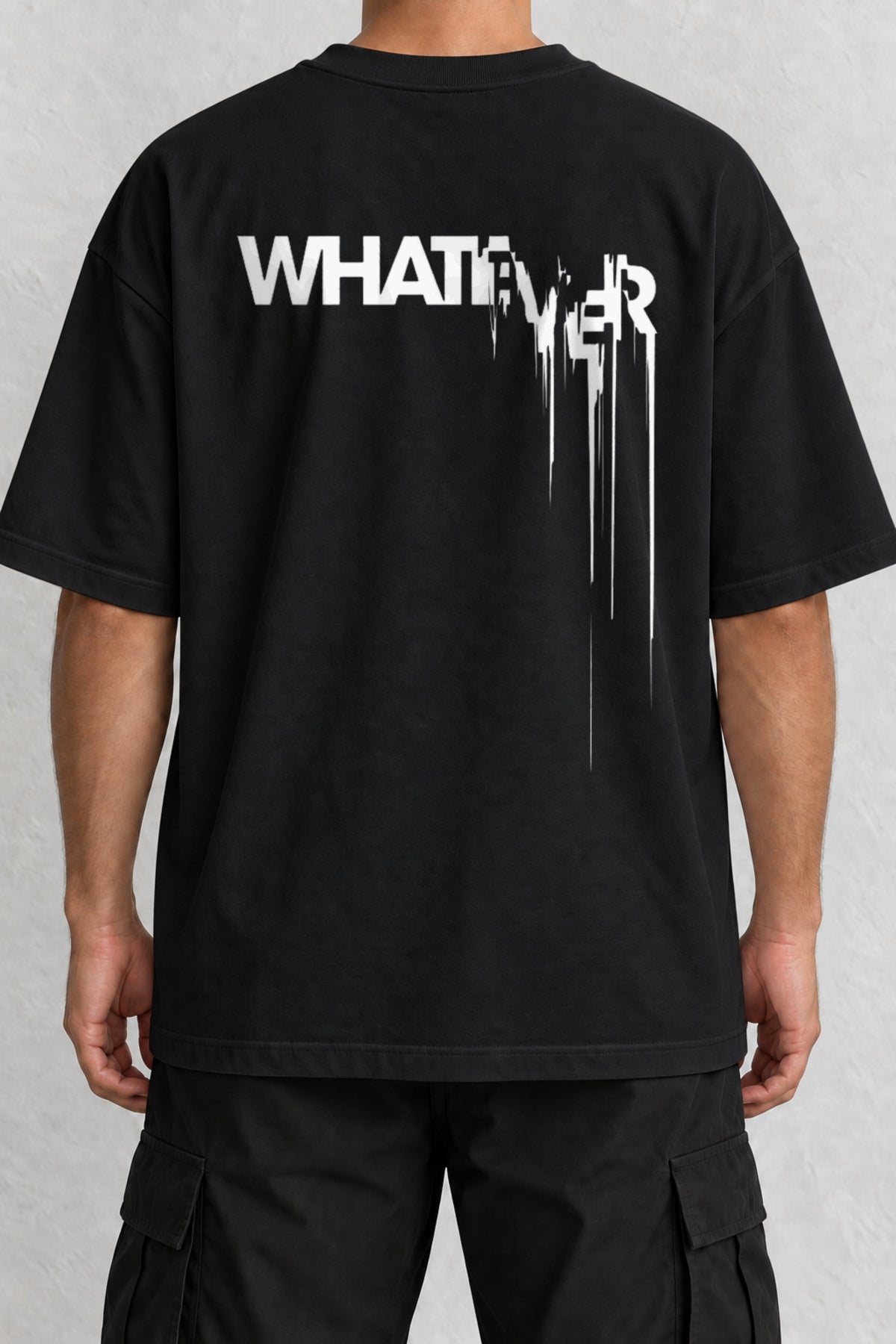 CrowsGate Whatever Eriyen Yazı Sırt Baskılı Oversize Siyah Tişört — ürün görseli 1