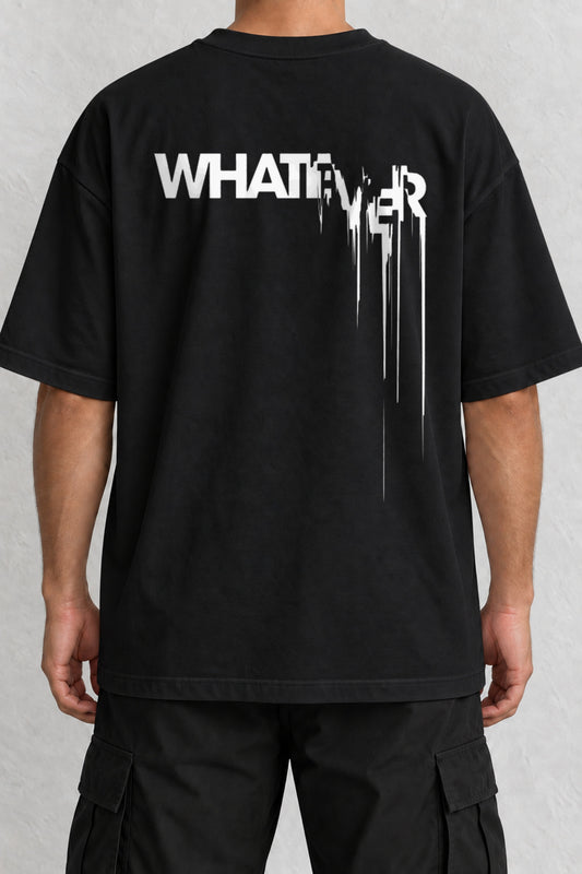 CrowsGate Whatever Eriyen Yazı Sırt Baskılı Oversize Siyah Tişört — ürün görseli 1