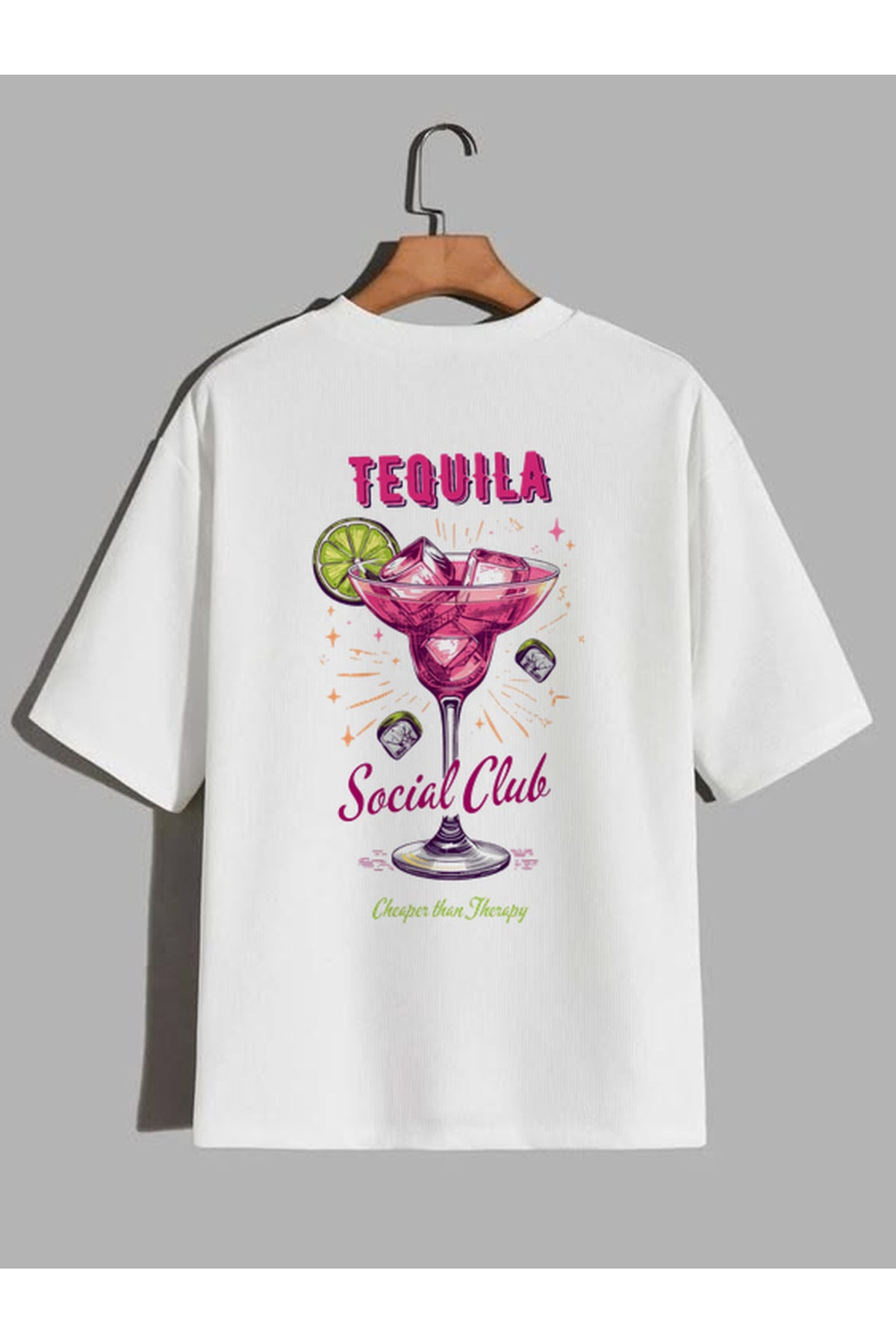 CrowsGate Tequila Social Club Baskılı Beyaz Oversize Tişört — ürün görseli 1