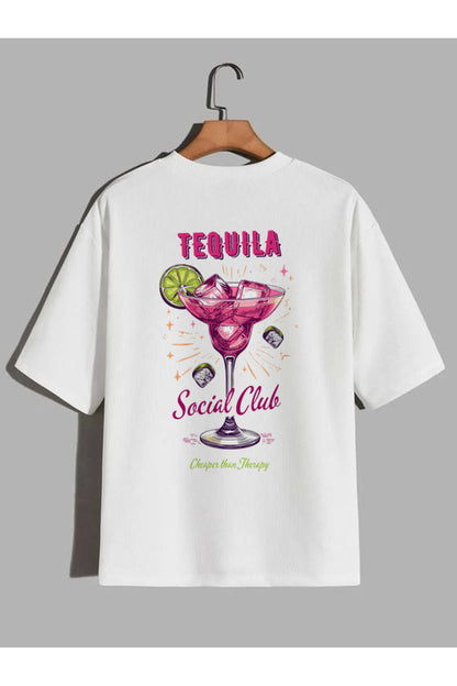 CrowsGate Tequila Social Club Baskılı Beyaz Oversize Tişört — ürün görseli 1