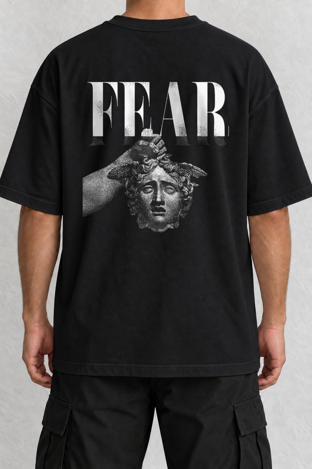 CrowsGate Fear Medusa Sırt Baskılı Oversize Siyah Tişört — ürün görseli 1