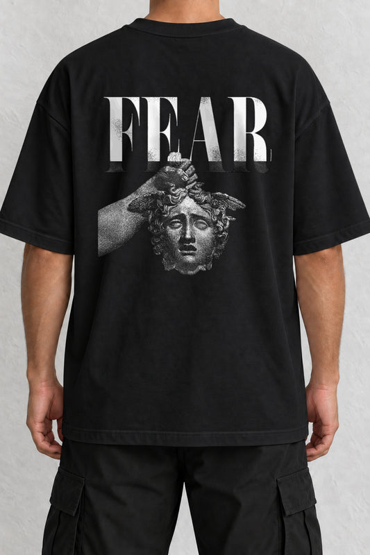 CrowsGate Fear Medusa Sırt Baskılı Oversize Siyah Tişört — ürün görseli 1