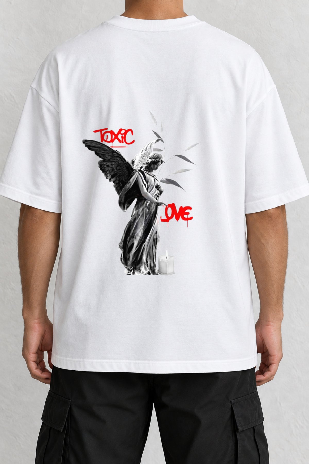 CrowsGate Toxic Love Melek Sırt Baskılı Oversize Beyaz Tişört — ürün görseli 1
