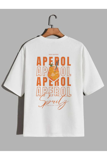 CrowsGate Aperol Spritz Baskılı Beyaz Oversize Tişört — ürün görseli 1