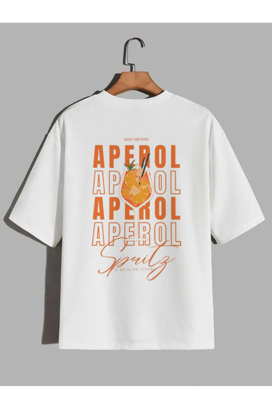 CrowsGate Aperol Spritz Baskılı Beyaz Oversize Tişört — ürün görseli 1