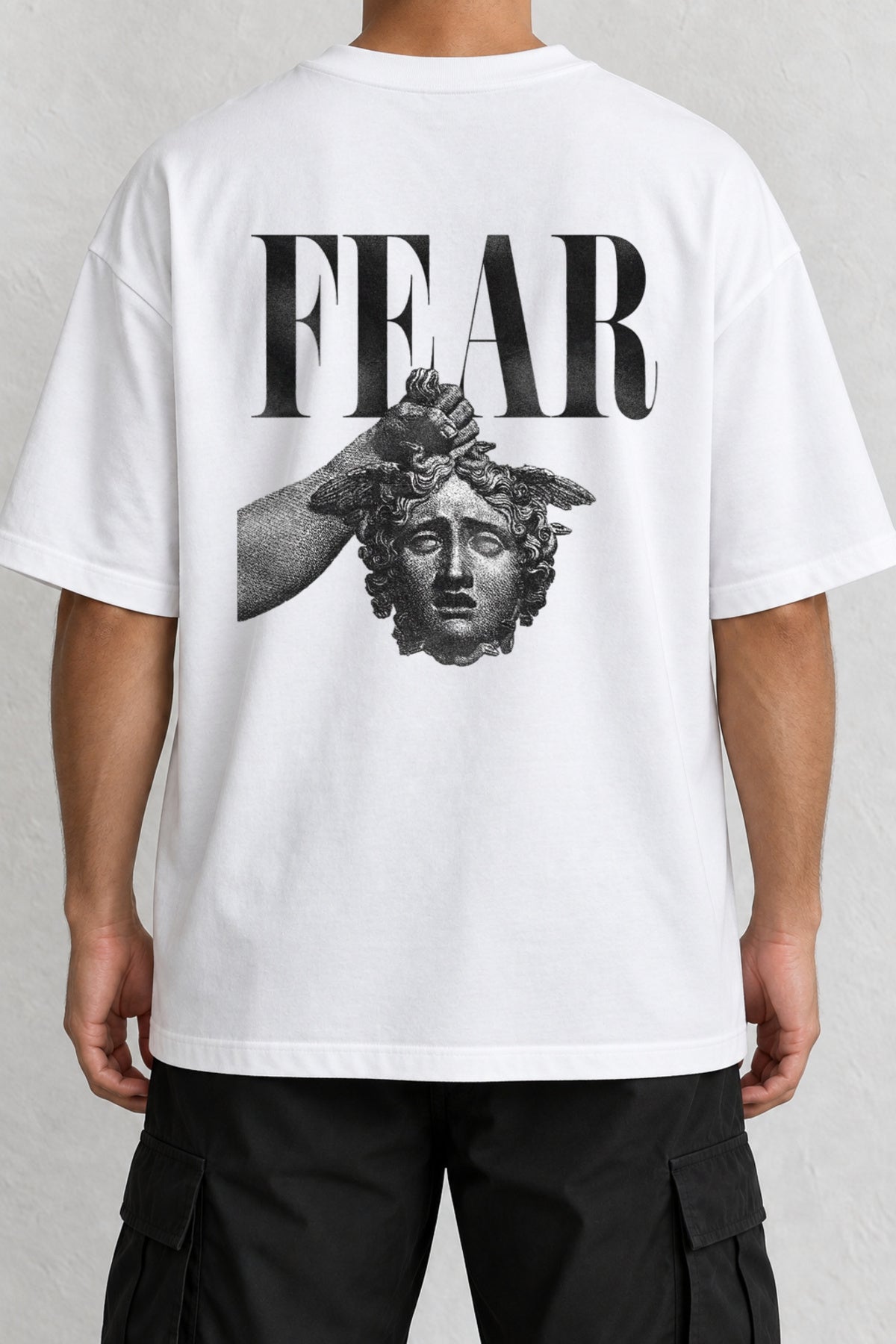 CrowsGate Fear Medusa Sırt Baskılı Oversize Beyaz Tişört — ürün görseli 1
