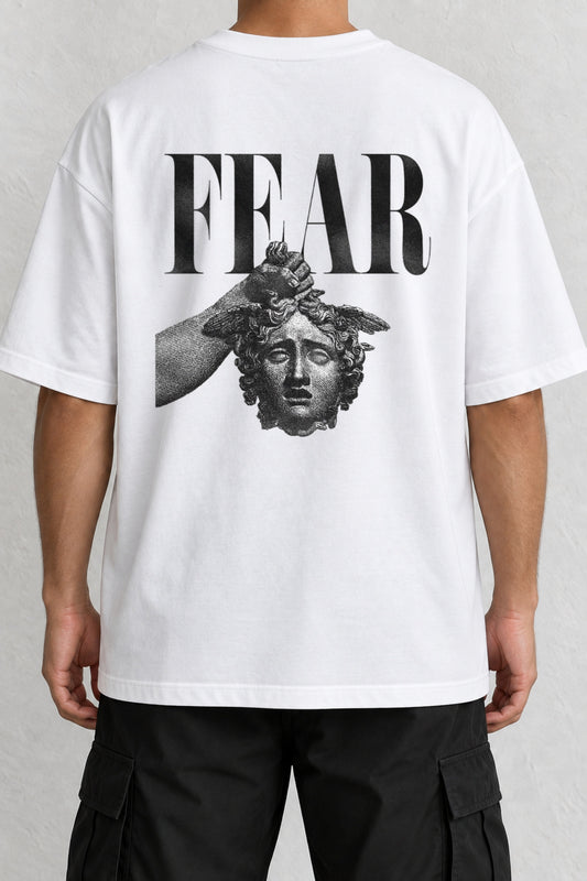 CrowsGate Fear Medusa Sırt Baskılı Oversize Beyaz Tişört — ürün görseli 1