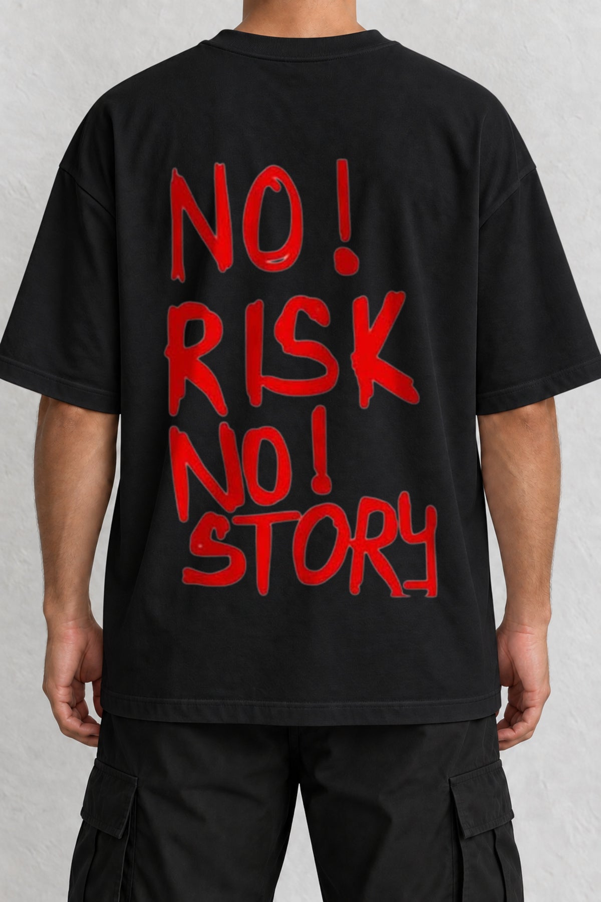 CrowsGate No Risk No Story Sırt Baskılı Oversize Siyah Tişört — ürün görseli 1