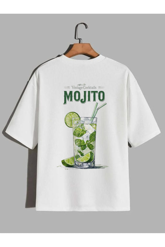 CrowsGate Vintage Mojito Baskılı Beyaz Oversize Tişört — ürün görseli 1