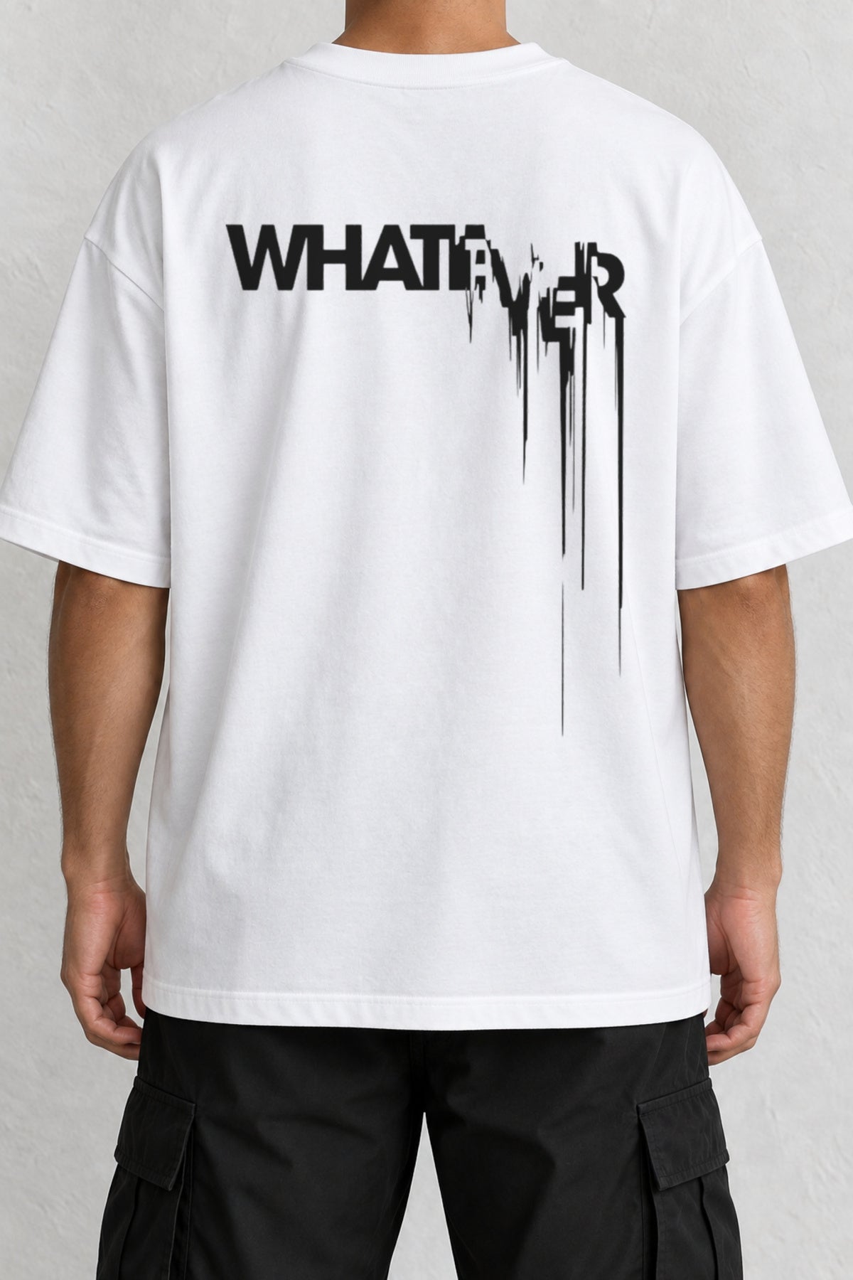 CrowsGate Whatever Eriyen Yazı Sırt Baskılı Oversize Beyaz Tişört — ürün görseli 1