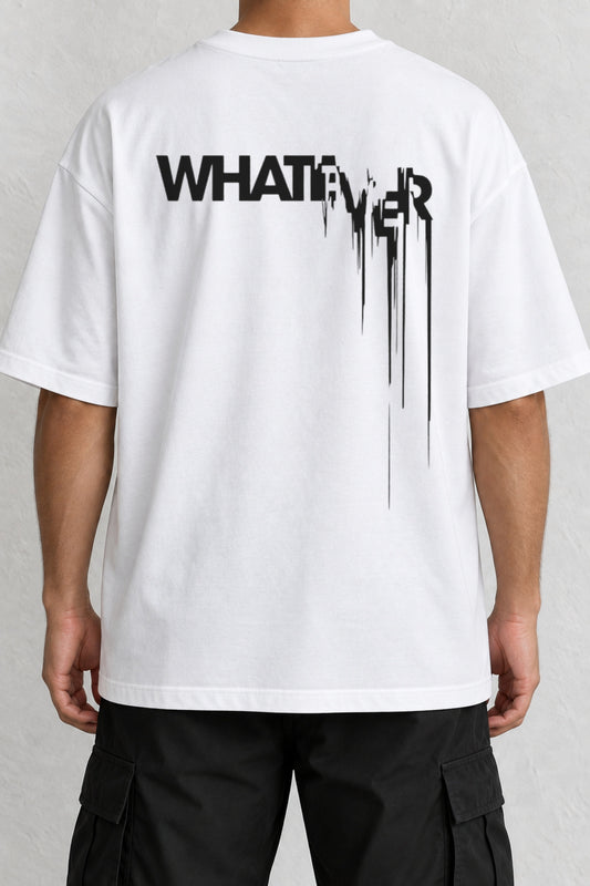 CrowsGate Whatever Eriyen Yazı Sırt Baskılı Oversize Beyaz Tişört — ürün görseli 1