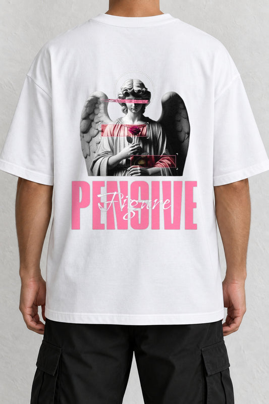 CrowsGate Pembe Melek Sırt Baskılı Oversize Beyaz Tişört — ürün görseli 1