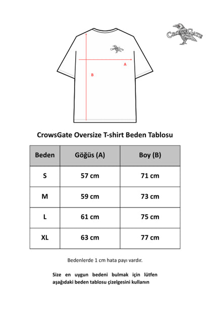 CrowsGate oversize tişört S M L XL beden ve ölçü tablosu