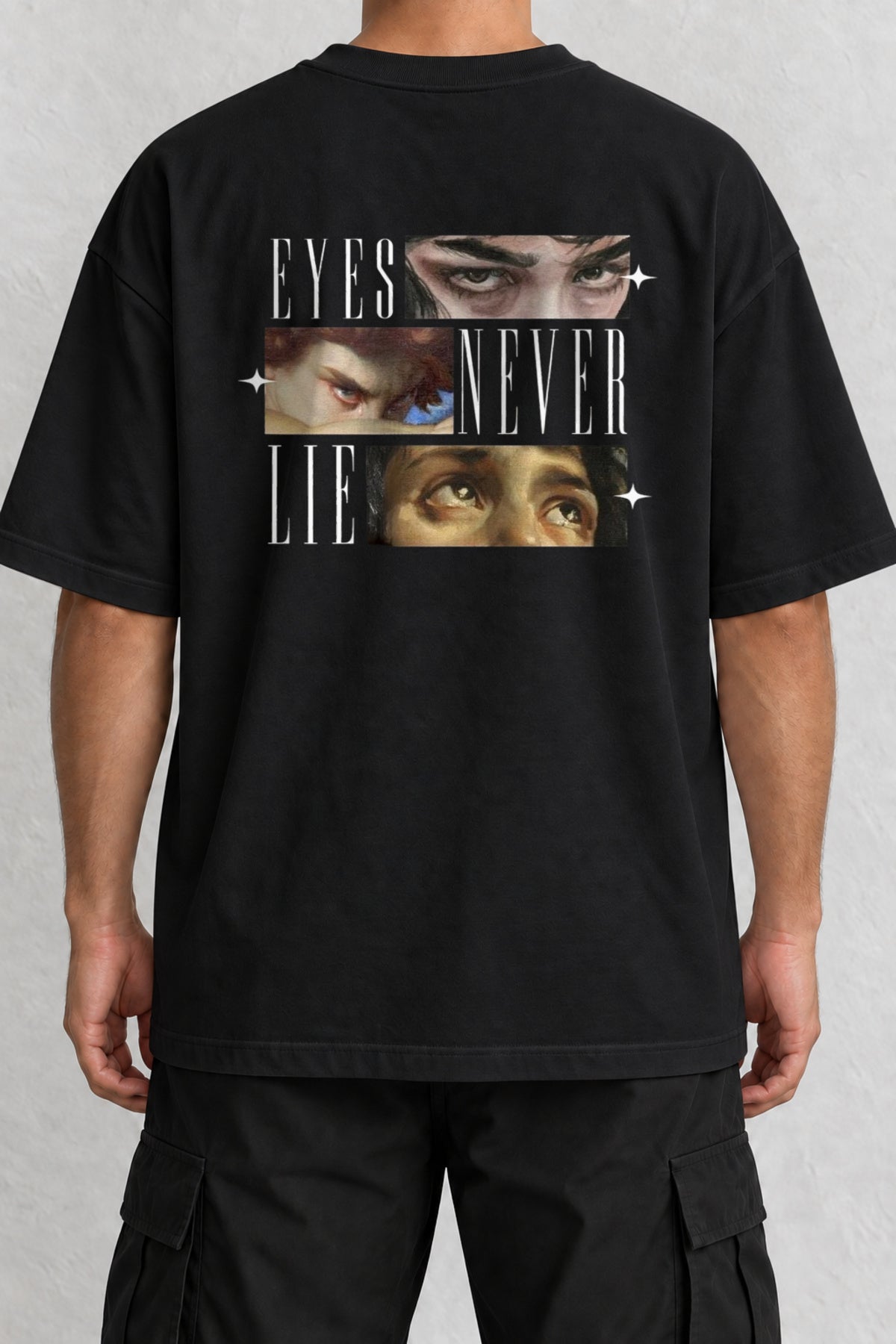 CrowsGate Eyes Never Lie Sırt Baskılı Oversize Siyah Tişört — ürün görseli 1