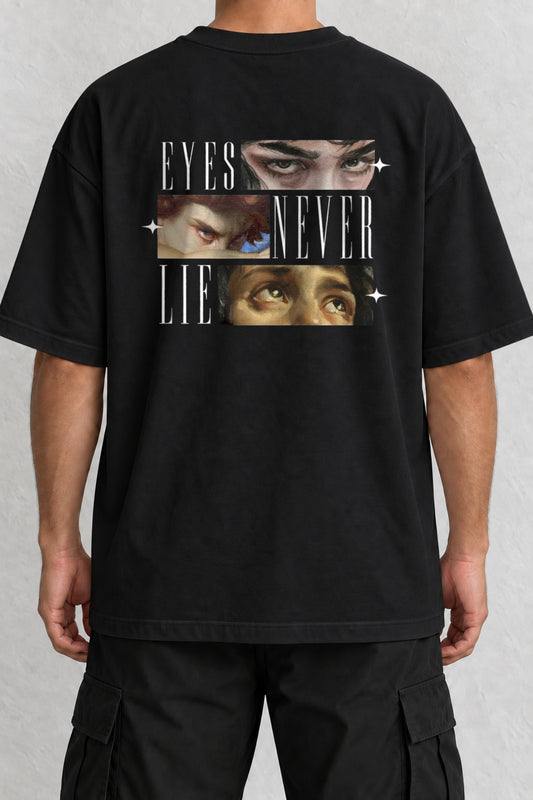 CrowsGate Eyes Never Lie Sırt Baskılı Oversize Siyah Tişört — ürün görseli 1
