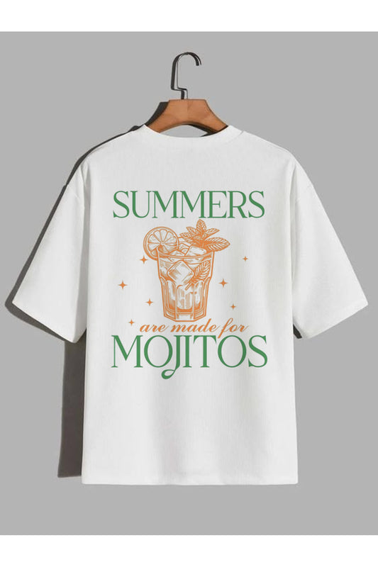 CrowsGate Summers Are Made For Mojitos Baskılı Beyaz Oversize Tişört — ürün görseli 1