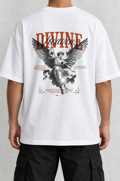 CrowsGate Divine Kanatlar Sırt Baskılı Oversize Beyaz Tişört — ürün görseli 1