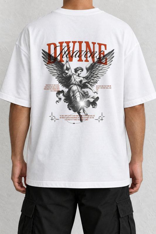 CrowsGate Divine Kanatlar Sırt Baskılı Oversize Beyaz Tişört — ürün görseli 1