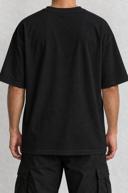 CrowsGate Meditasyon Samuray Minimal Ön Baskılı Tişört Siyah Oversize — ürün görseli 2