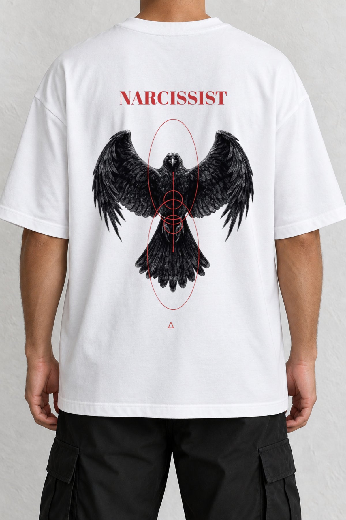 CrowsGate Narcissist Kuzgun Sırt Baskılı Oversize Beyaz Tişört — ürün görseli 1