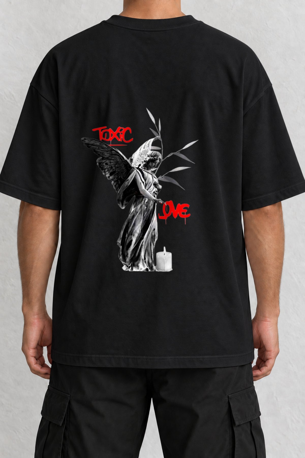 CrowsGate Toxic Love Melek Sırt Baskılı Oversize Siyah Tişört — ürün görseli 1