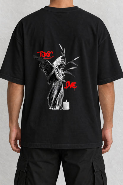 CrowsGate Toxic Love Melek Sırt Baskılı Oversize Siyah Tişört — ürün görseli 1