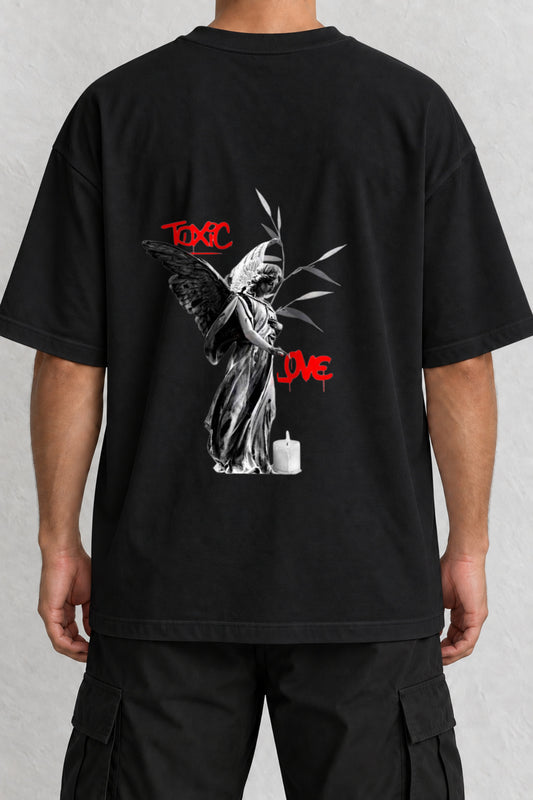 CrowsGate Toxic Love Melek Sırt Baskılı Oversize Siyah Tişört — ürün görseli 1