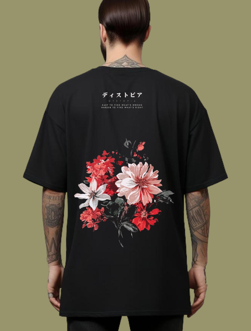 Çiçek Baskılı Oversize Tişört