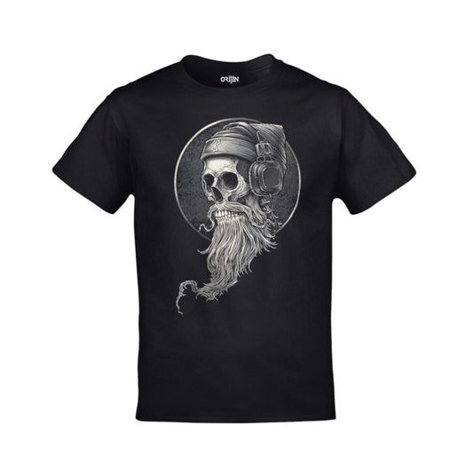 Hipster Skull Sakallı Kurukafa clup Siyah Tişört