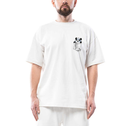 Panda Cep Oversize Beyaz Tişört