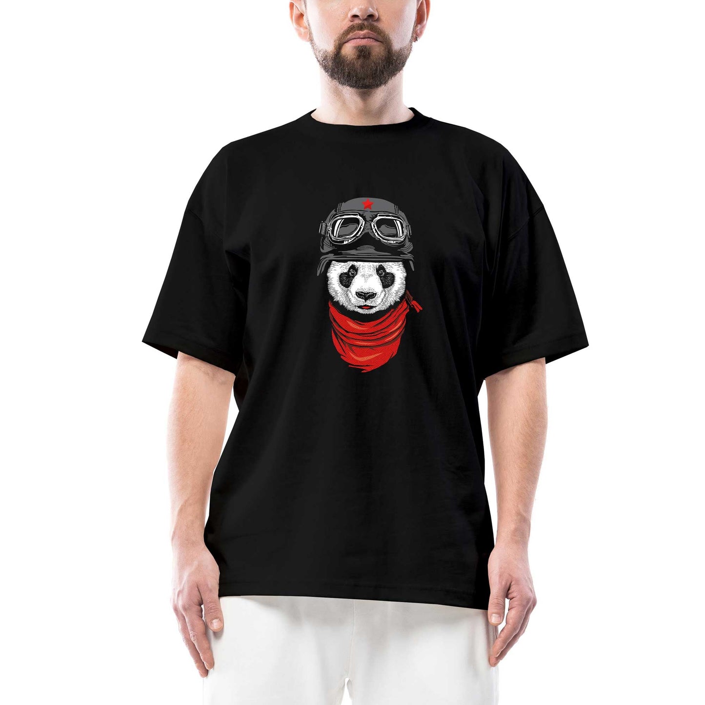 Panda Pilot Oversize Siyah Tişört