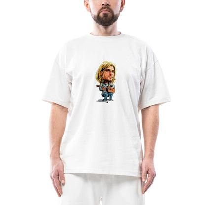 Kurt Cobain Cartoon Oversize Beyaz Tişört