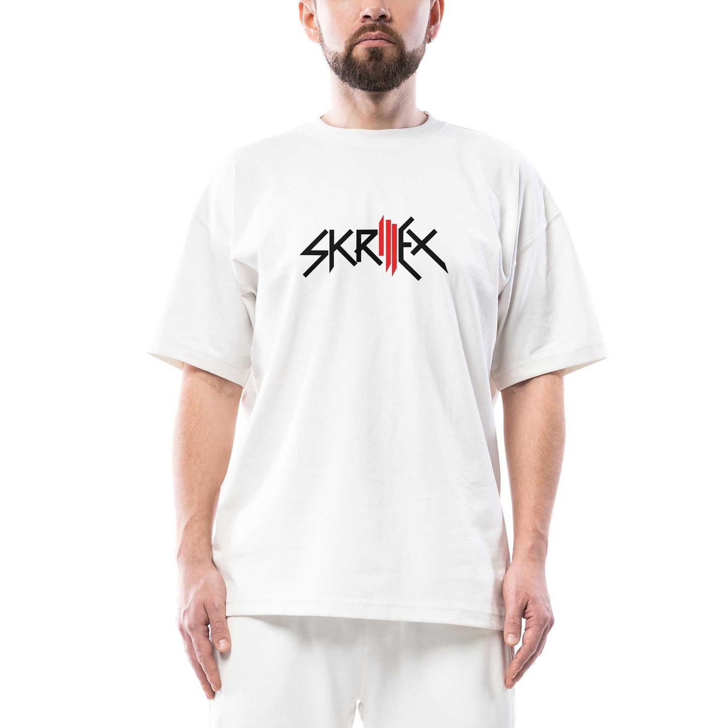 Skrillex Logo Oversize Beyaz Tişört