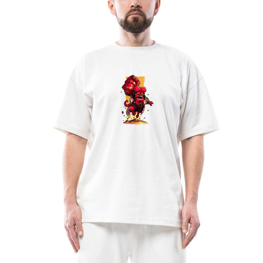 HellBoy Cartoon Oversize Beyaz Tişört