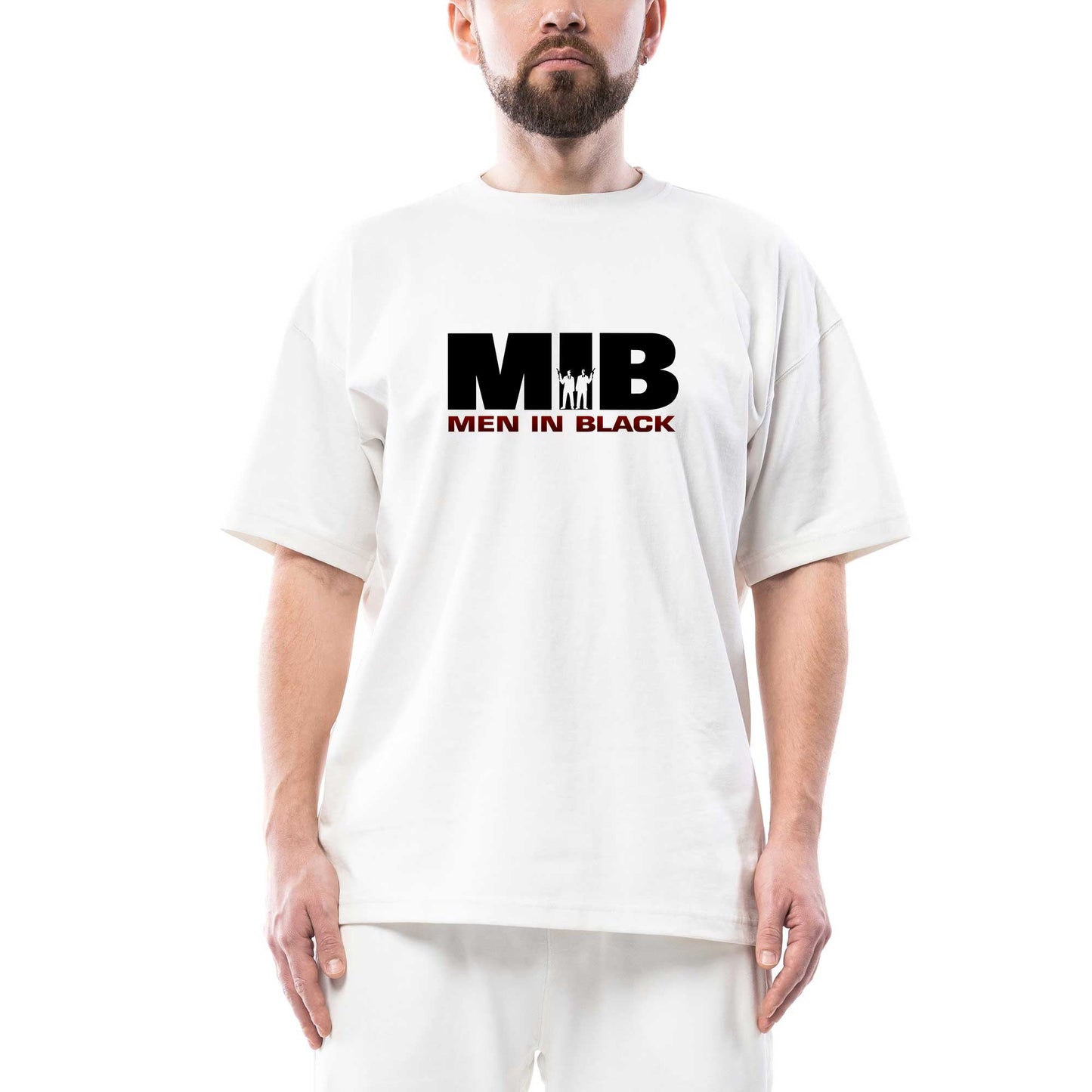 Men in Black Logo 3 Oversize Beyaz Tişört