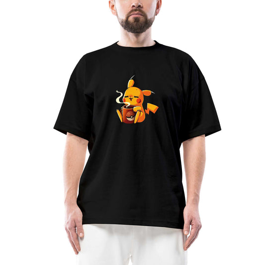 Pikachu Coffe Oversize Siyah Tişört
