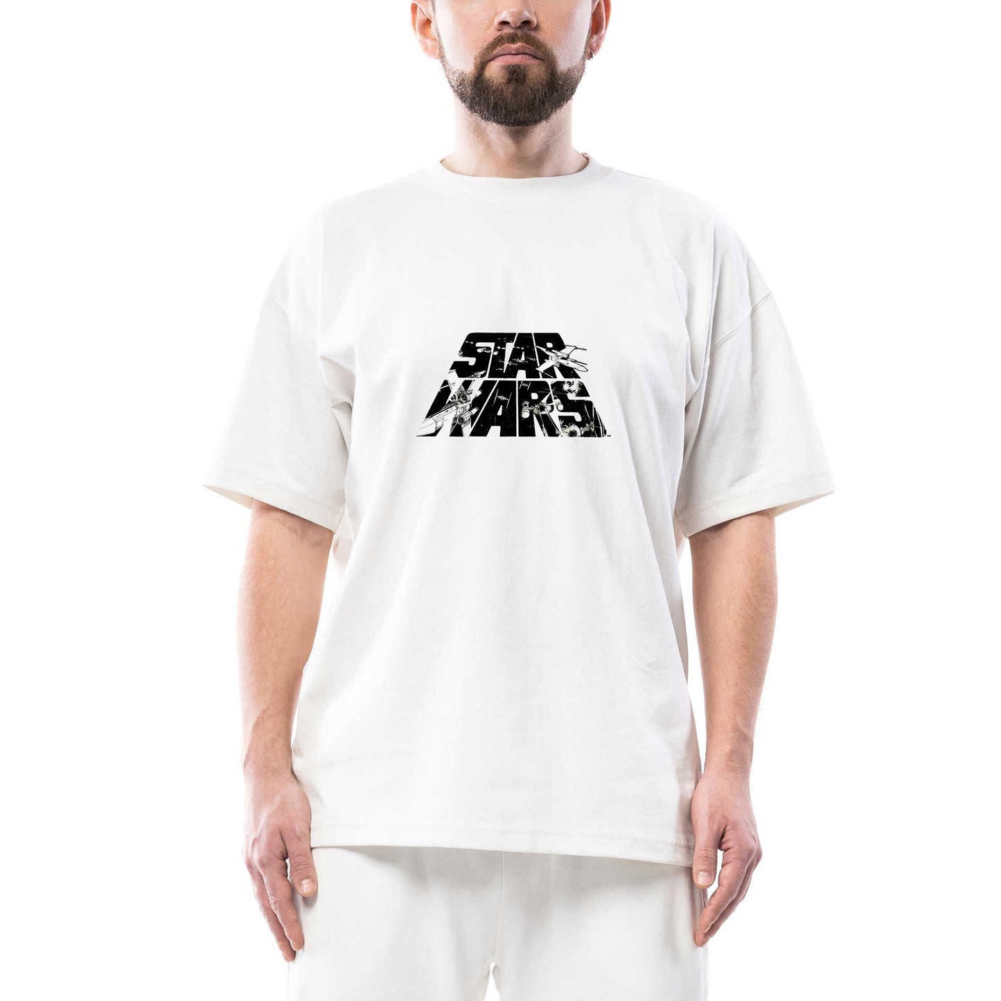 Star Wars Logo 3 Oversize Beyaz Tişört