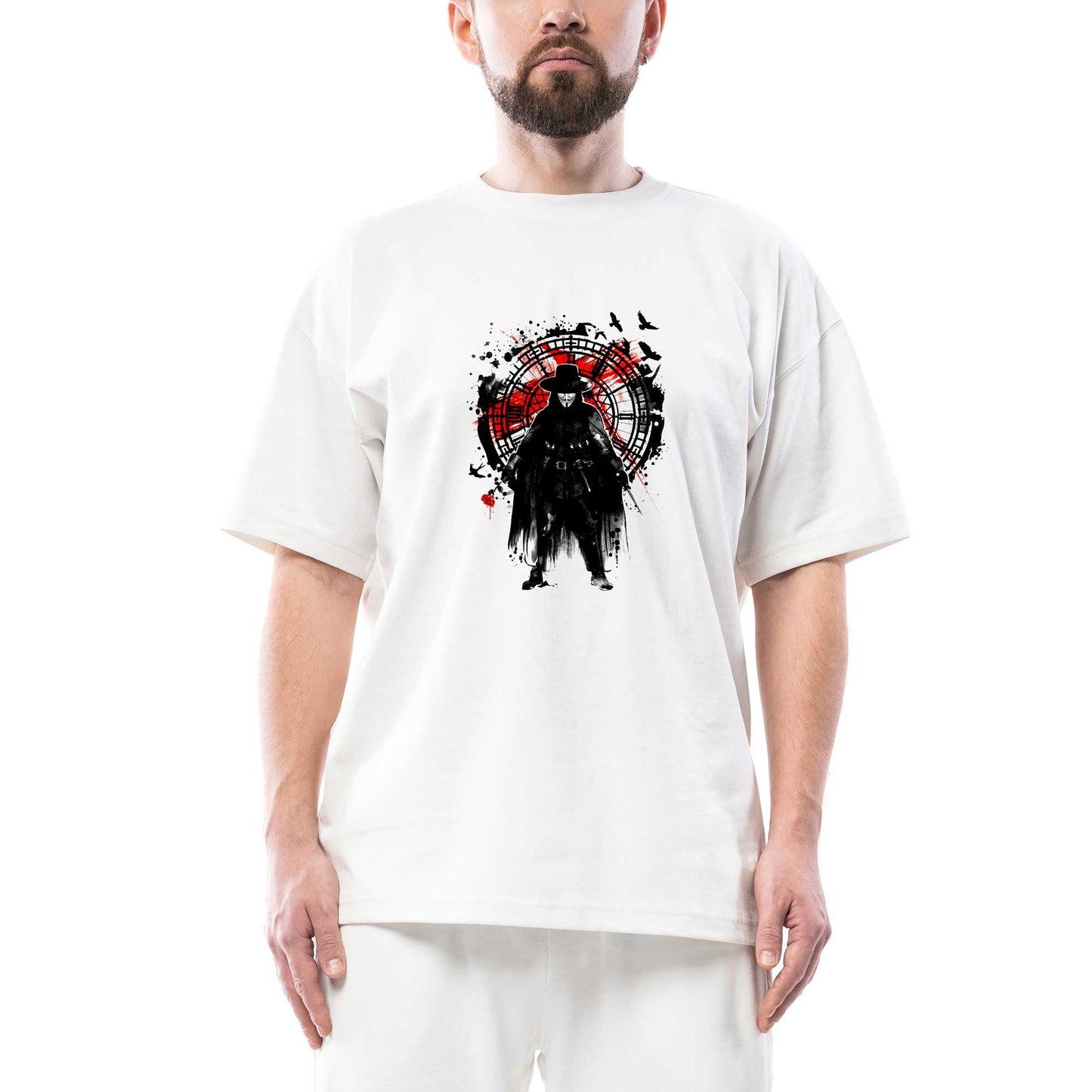 V for Vendetta Rose Oversize Beyaz Tişört