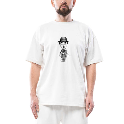 Charlie Chaplin Karikatür Oversize Beyaz Tişört