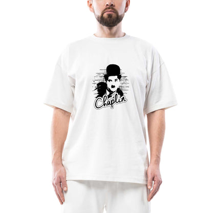 Charlie Chaplin Wall Oversize Beyaz Tişört