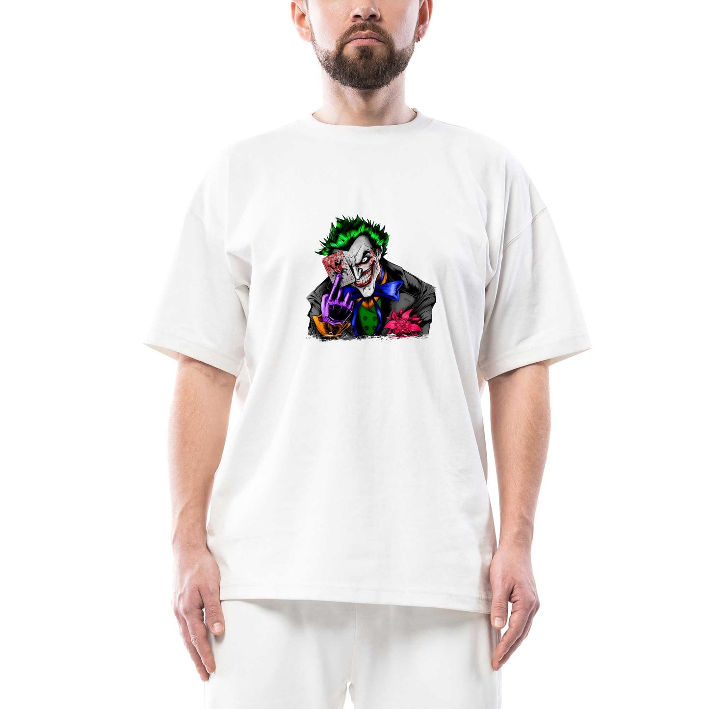 Joker with Card Oversize Beyaz Tişört
