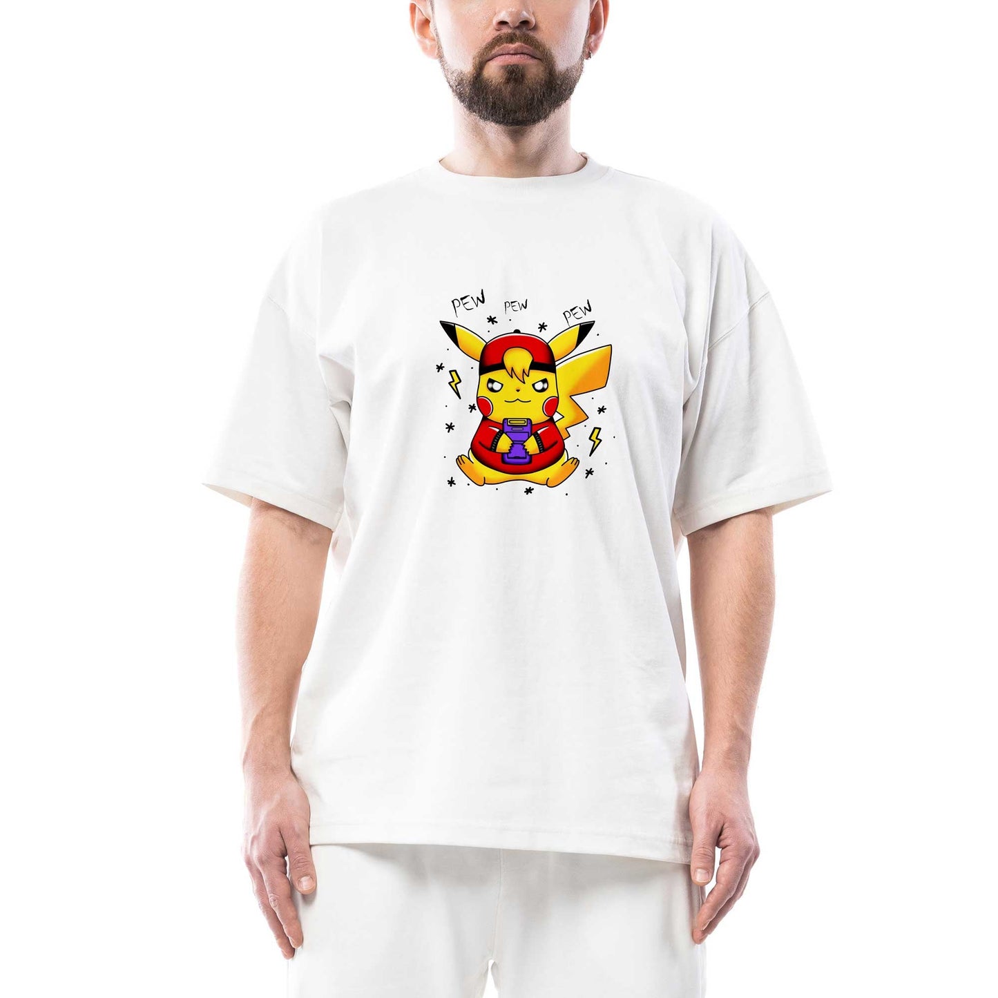 Pikachu Pew Oversize Beyaz Tişört